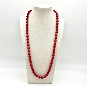 Reddish Pink Lucite Bead‎ Necklace Gold Accent Vintage Costume Jewelry